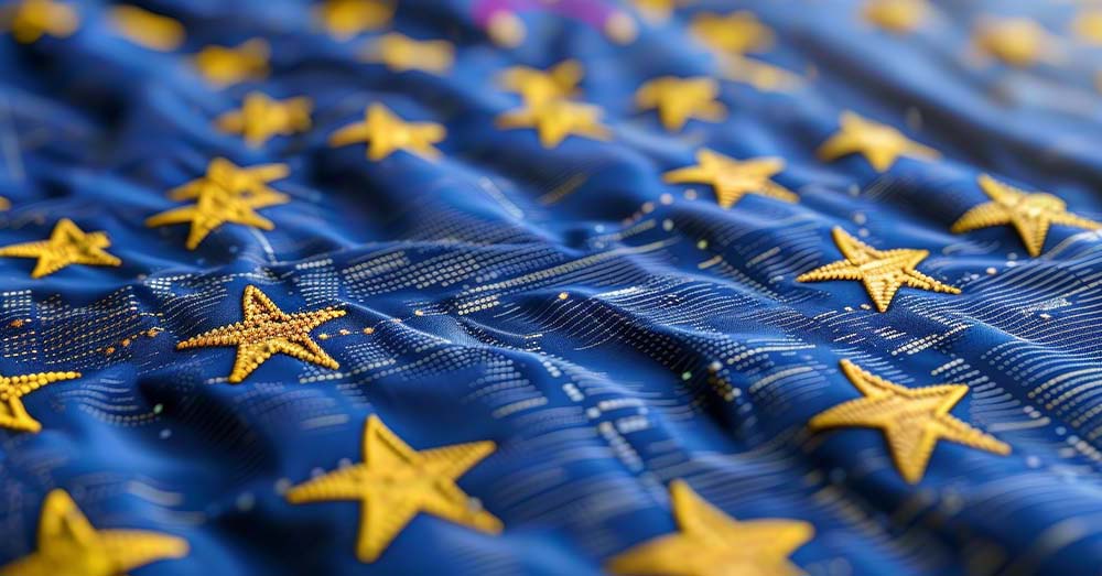 Claves de la estrategia de datos de la Unión Europea Bandera de la EU formada por entramado que representa datos