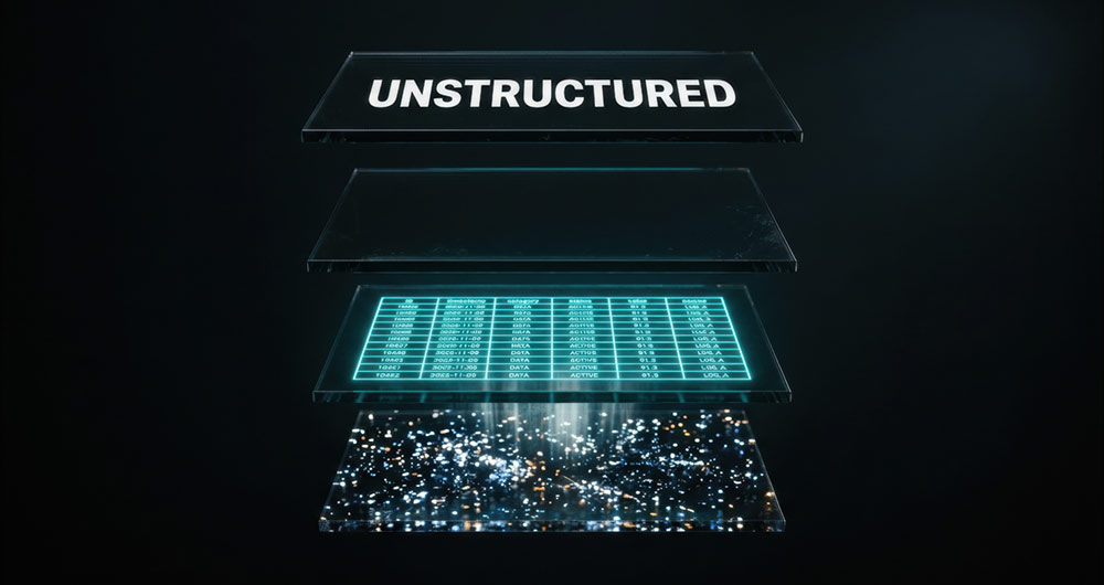 El iceberg de datos de las administraciones públicas: el valor escondido de los datos no estructurados Capas de datos no estructurados que se procesan y analizan mediante tecnología avanzada para obtener información útil